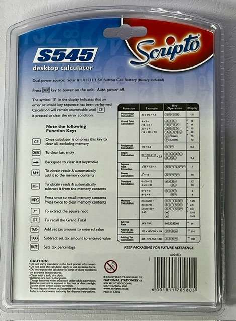 Scripto: S545 Calculator- 12 Digit-Tax Function - Pink