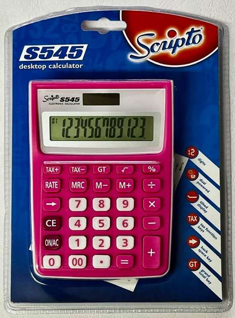 Scripto: S545 Calculator- 12 Digit-Tax Function - Pink
