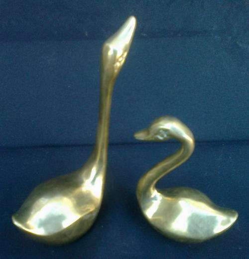 PAIR OF SOLID BRASS SWANS