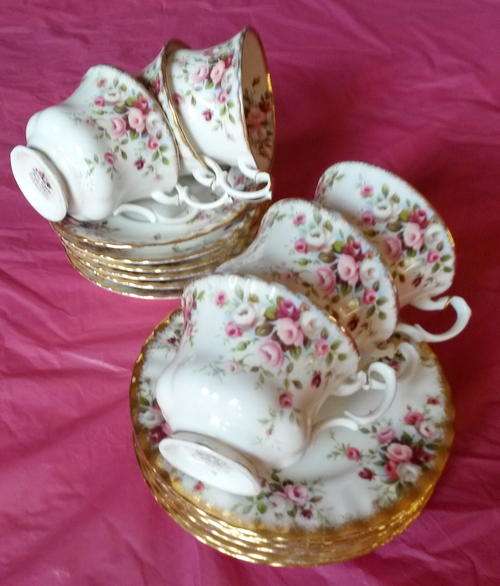 ROYAL ALBERT "Cottage Garden" TRIO of cup/saucer/cake plate #2 (bidding NOT for set, only for TRIO).