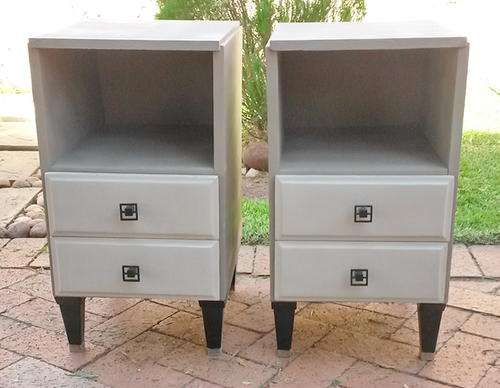 2x painted WOODEN RETRO BEDSIDE PEDESTALS (see guarantee). Bid per pedestal to take both.
