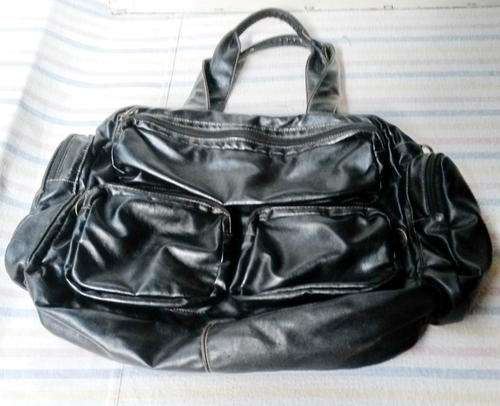 BLACK POLYURETHANE LADIES HANDBAG - CRAZY R1-00 START!!