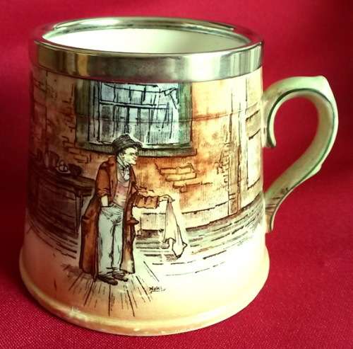 Very rare (antique?) Royal Doulton Dickens ware mug with EPNS hoop