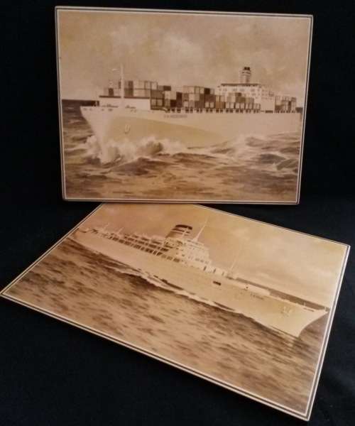 2 x Vintage mounted prints of SA ships (placemats)