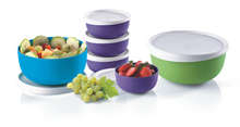 Tupperware SALE Blossom Bowl 4.3L (green)& Blossom Bowl 2.5L (blue) 4 x 550ml (purple