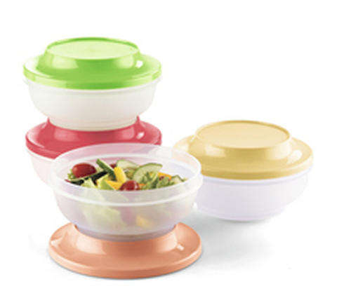 Tupperware Oriental Bowls (600ml x 4) NEW LID COLOURS -blue, purple, green & yellow