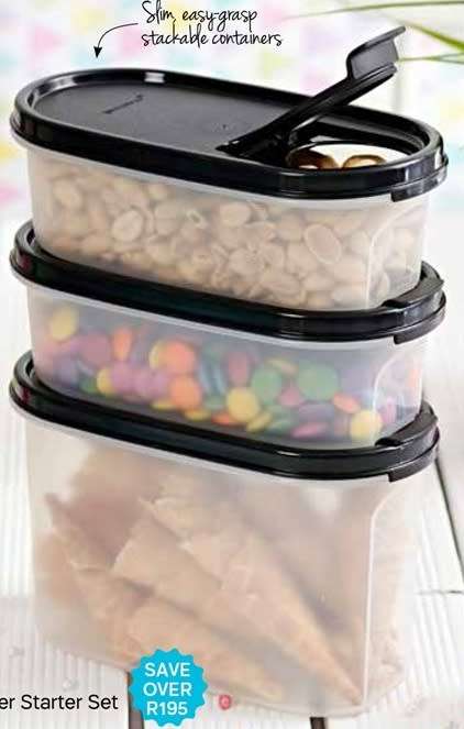 Tupperware Space Saver Oval (500ml x 2 & 1.1L x 1) BLACK, AQUA, PURPLE, ORANGE WITHFLIP CAP