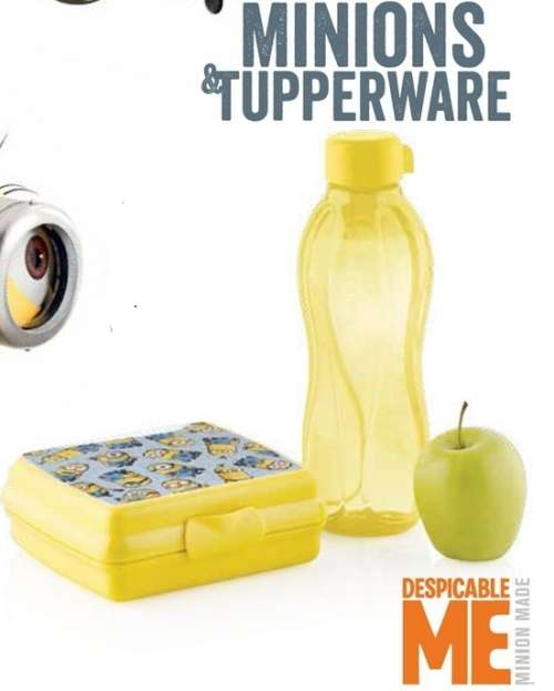 Tupperware Minion lunch Set (lunch box & 500ml screw cap bottle or oyster and 350ml