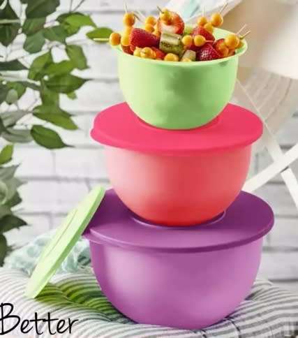 Tupperware  Inspirations Bowl Set (3) 1.3L, 2.5L & 4.3L IDEAL FOR STORING AND SERVING, NEON COLOURS