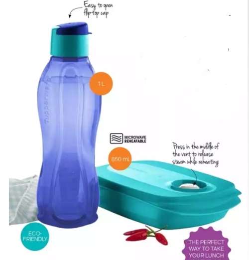 Tupperware Crystalwave Rectangle Dish 850ml with moveable divider and 1L bottle