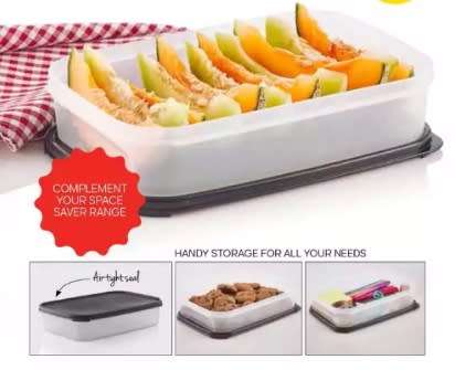 Tupperware Space Saver Rectangle Flat (2.1L) aqua, black lids