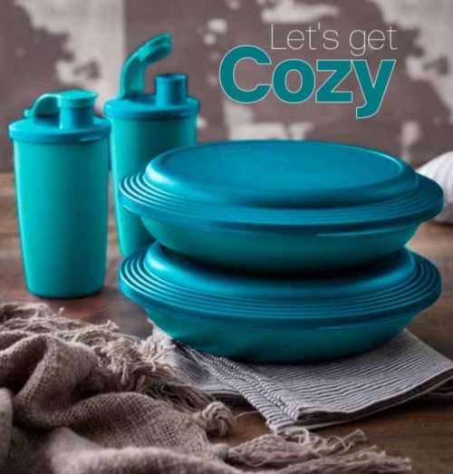 Tupperware Double Plates & Drinking Tumblers Set (2 X 400ml & 2 Double Plates 700ml)