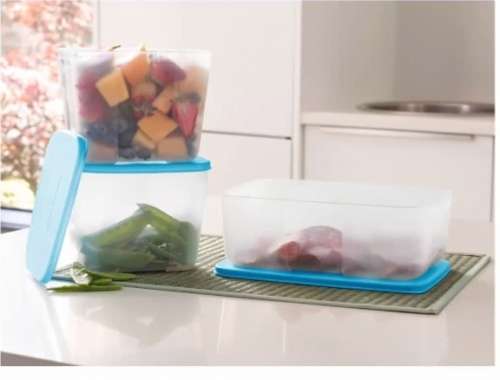 Tupperware Frige Mates set 1.5L x 1 & 600ml x 1 CLEAR BASE WITH BLUE LID