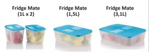 Tupperware Frige Mates set 1.5L x 1 & 600ml x 1 CLEAR BASE WITH BLUE LID