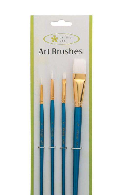 Prime Art Carded White Taklon Assorted Brush Set - 4pcs