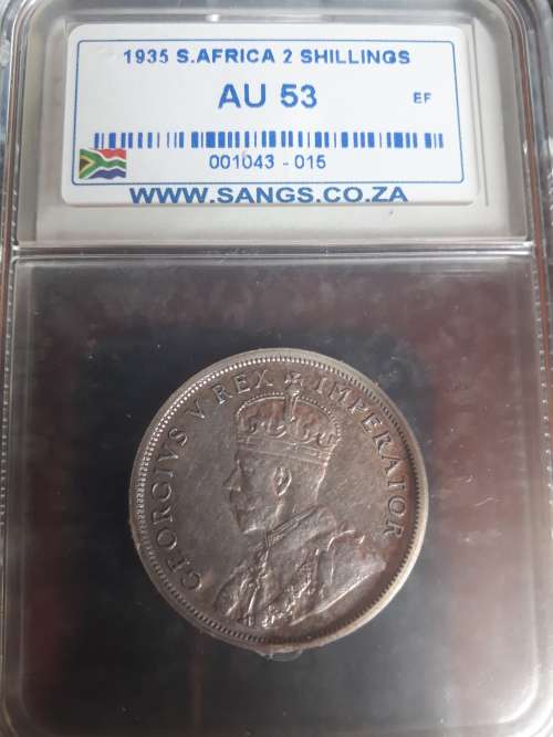 1935 2 Shillings SANGS Graded AU 53 - Catalogue Value R10 000.00