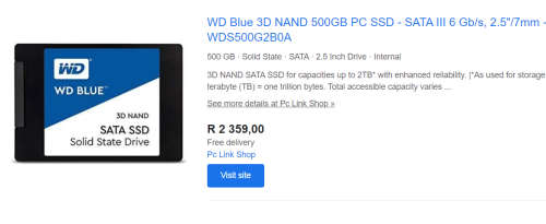 *** SOLID STATE DRIVE WESTERN DIGITAL® Blue 2.5" 500GB SATA3 3D NAND SSD