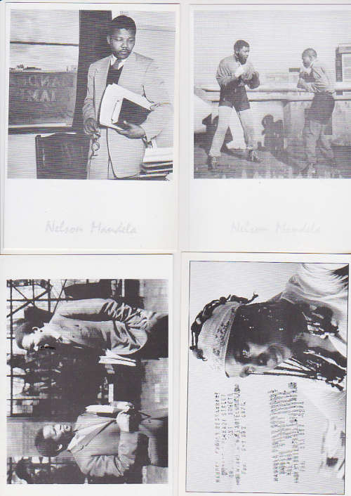 set of 4 nelson mandela post cards .one with the mandela family restaurant cachet on 1