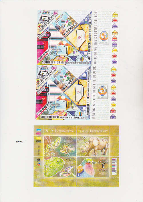 S.A MINT MINITURE SHEETS . BRIDGING THE DIGITAL DIVIDE + THE YEAR OF BIODIVERSITY.