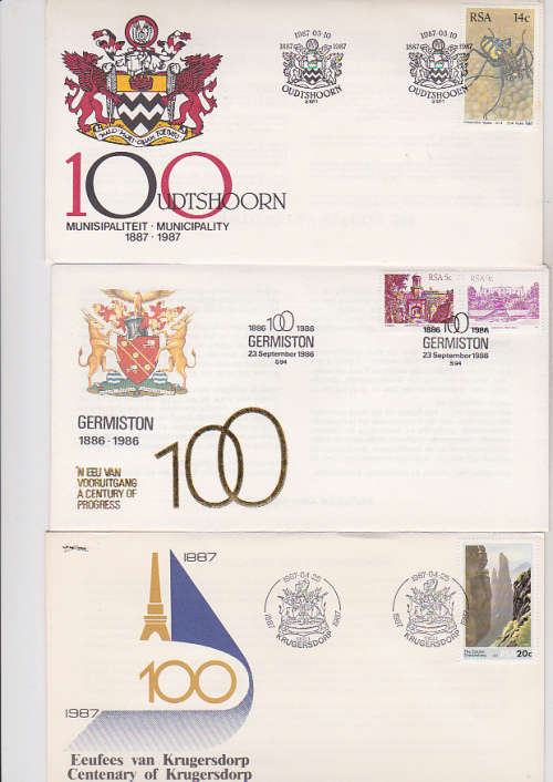 100YEARS OF THREE TOWNS . KRUGERSDORP , GERMISTON , UDTHOORN .