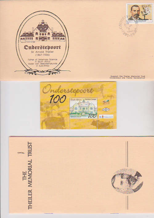 ONDERSTEPOORT COVER ON SIR ARNOLD THELLER THE FATHER OF VETERINARY SCIENCE AND MINI SHEET