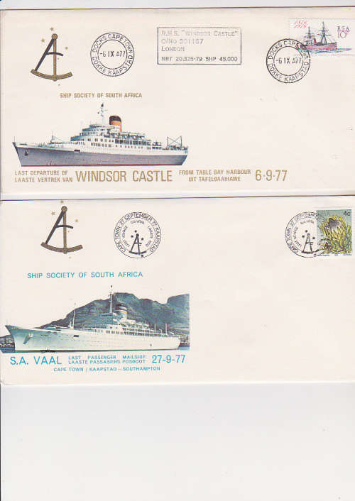 TWOSHIP SOCIETY OF SOUTH AFRICA COVERS . SA VAAL AND WINDSOR CASTLE . SHIPS