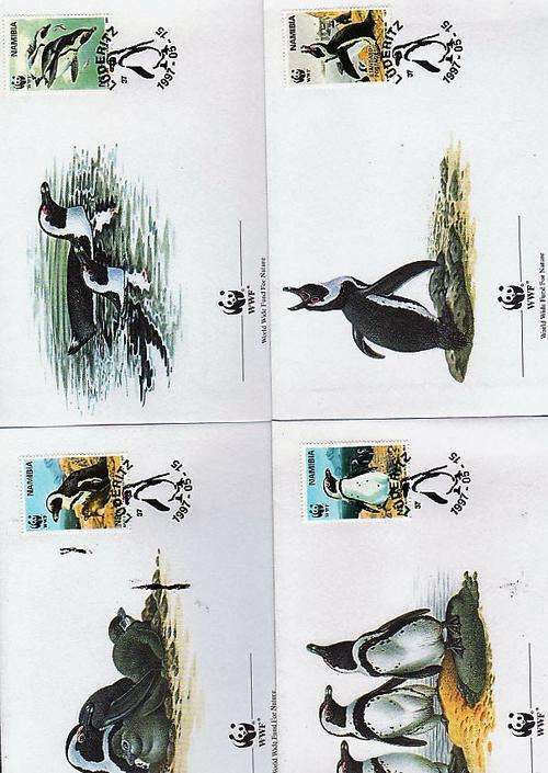 WORLD WILD LIFE SET OF 4 COVERS ON THE JACKASS PENGUIN . NAMIBIA
