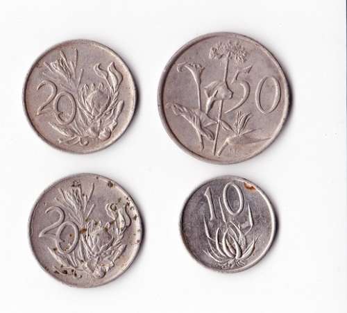 4x coins -see-pics-south africa-20c x 2- 50c+ 10c