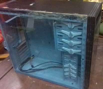 desktop tower case -with light blue see through perspex side panel and original panel-see pictures