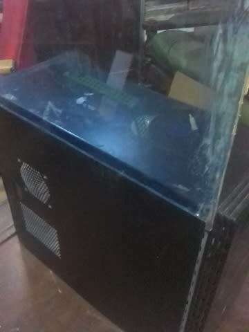 desktop tower case -with light blue see through perspex side panel and original panel-see pictures