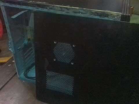 desktop tower case -with light blue see through perspex side panel and original panel-see pictures