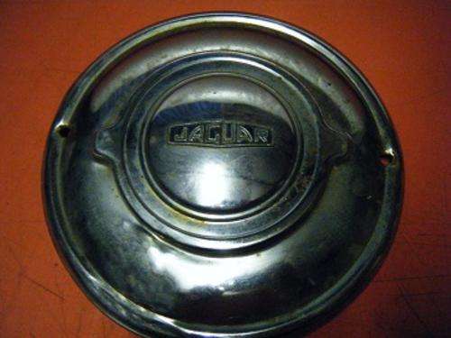 VERY OLD JAGUAR WHEEL CAP-CHROME-DOES SHOW SOME SIGNS OF RUST-DOES HAVE 2 HOLES FOR HANGING AS DISP