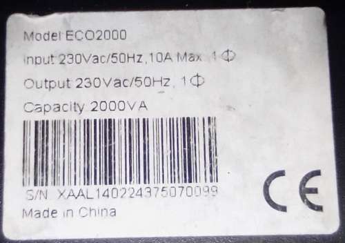 ECO2000 2000VA UPS-no battery