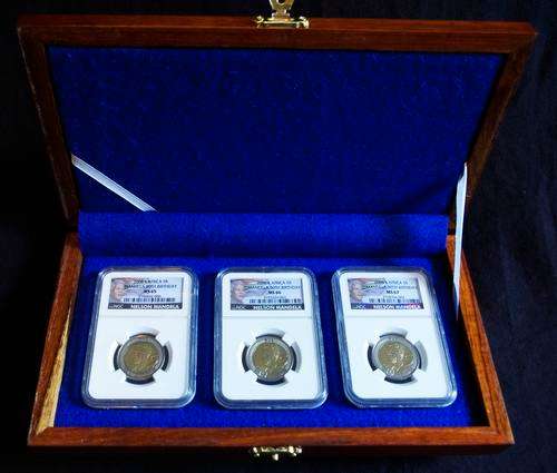 2008 Nelson Mandela 90th Birthday NGC Graded MS65, MS66 and MS67 in solid wooden display case