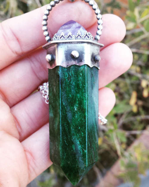 Sterling silver Fuchite and amethyst pendant handmade