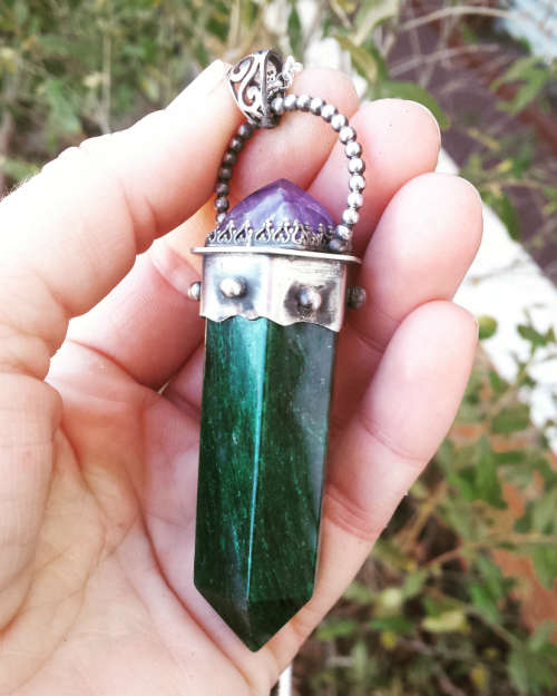 Sterling silver Fuchite and amethyst pendant handmade