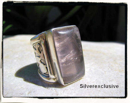 NEW STERLING SILVER ROSE QUARTZ DESIGNER RING SIZE 6.14