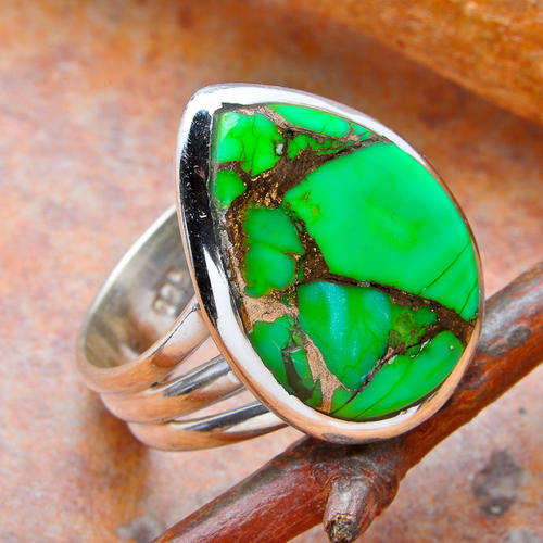 STERLING SILVER GREEN COPPER TURQUOISE RING SIZE 7