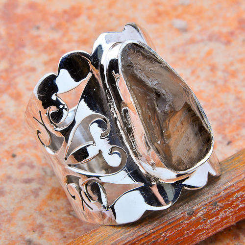 STERLING SILVER ROUGH SMOKEY QUARTZ RING SIZE 8