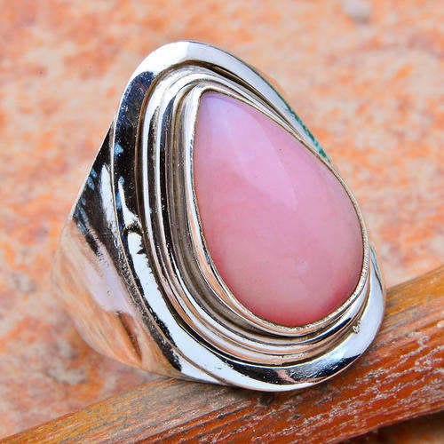 STERLING SILVER PINK OPAL RING SIZE 7