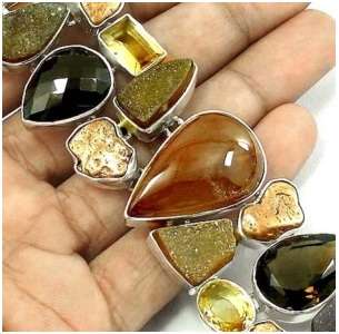 HUGE STERLING SILVER TOURMALATED QUARTZ AND SMOKEY BRACELET
