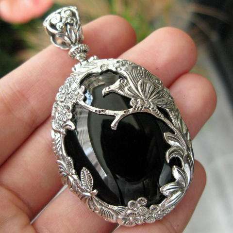 Mystical sterling silver onyx pendant