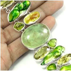 Big sterling silver prehnite bracelet