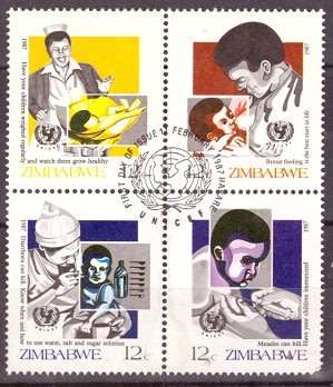 ZIMBABWE  1987 Child Survival Campaign UNH SETENANT BLOCK CV R162