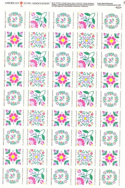 USA CINDERELLA STAMPS AMERICAN LUNG ASSOCIATION FULL SHEET HAS FOLDS