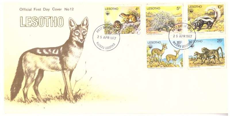 LESOTHO FDC  1977 Worldwide Nature Protection - Endangered Animal Species HAS FOXING CV R245