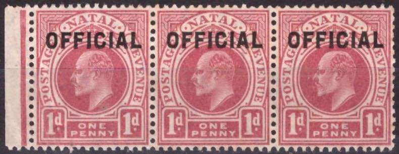 NATAL 1904 1d OFFICIAL STRIP OF 3 UMM CAT R810