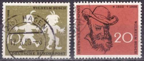 GERMANY 1958 The 50th Anniversary of the Death of Wilhelm Busch ULH SET R30.80 SG 1200/1201