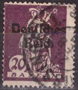 GERMAN REICH 1920 Postage Stamps from Bayern Overprinted `Deutsches Reich` ULH CV R52.80 SG 120