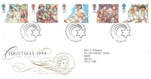 GB FDC 1994 Christmas Stamps CV R47.25
